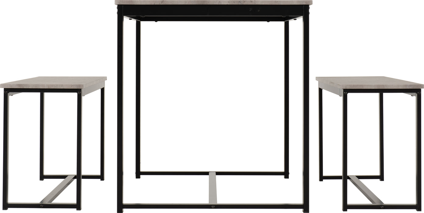 Lincoln 1+2 Dining Bench Set Stone Effect/Black