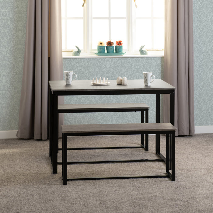 Lincoln 1+2 Dining Bench Set Stone Effect/Black