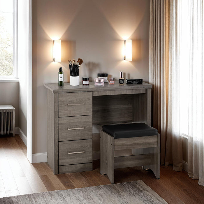 Lisbon 2 Piece Dressing Table Set Black Wood Grain/Black Faux Leather