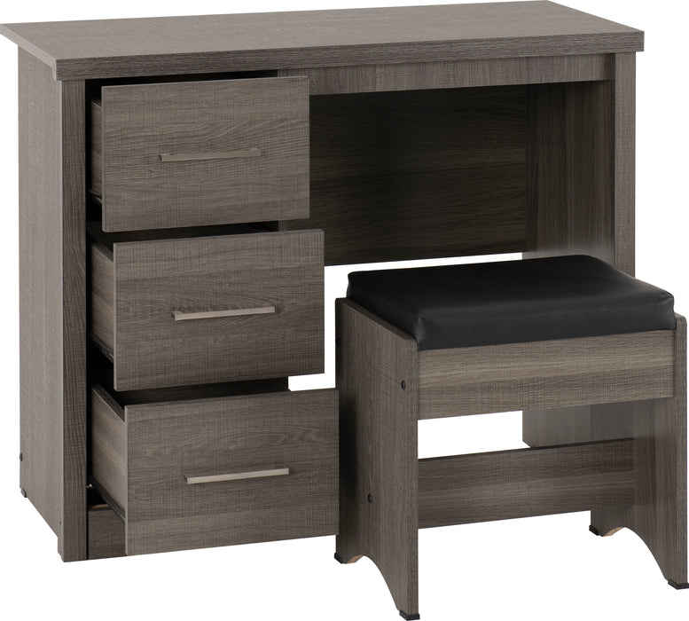 Lisbon 2 Piece Dressing Table Set Black Wood Grain/Black Faux Leather