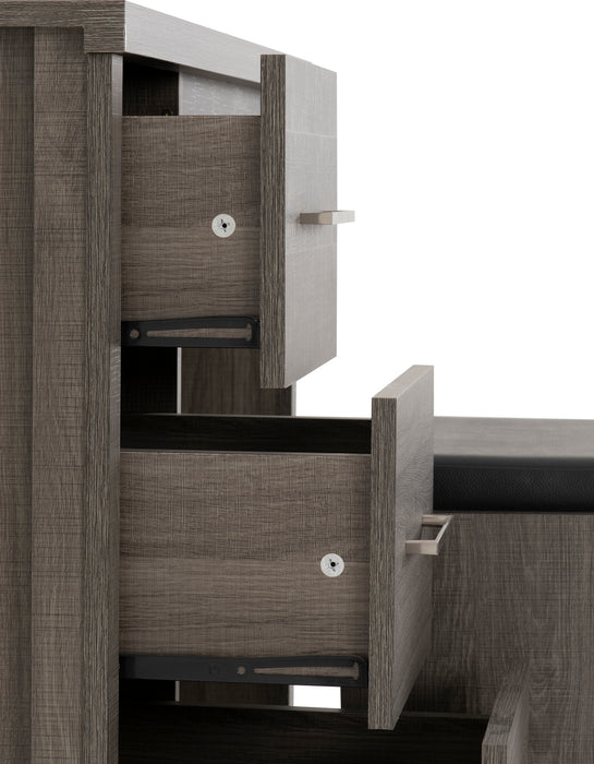 Lisbon 2 Piece Dressing Table Set Black Wood Grain/Black Faux Leather