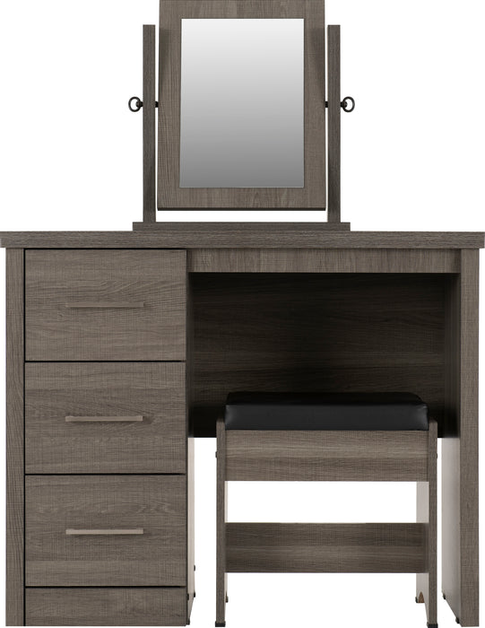 Lisbon 3 Piece Dressing Table Set with Mirror Black Wood Grain/Black Faux Leather