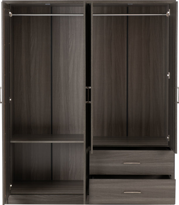 Lisbon 4 Door Wardrobe Black Wood Grain