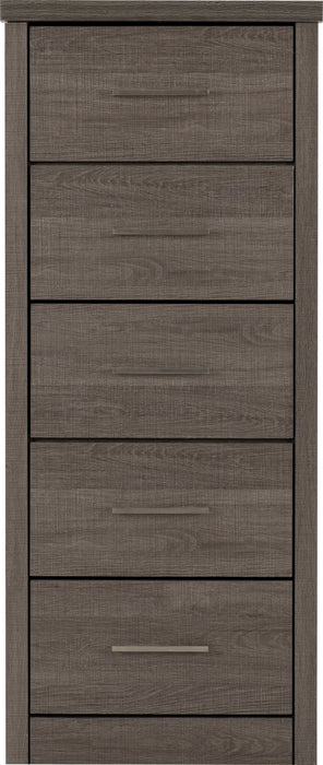 Lisbon 5 Drawer Narrow Chest Black Wood Grain