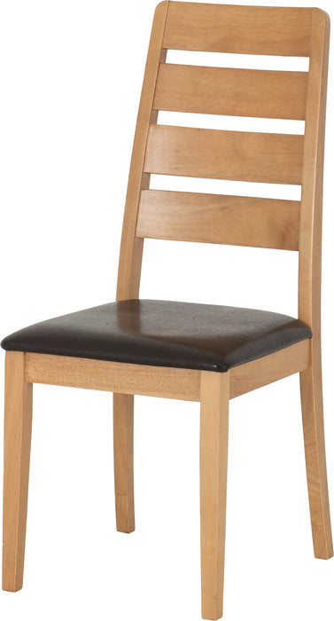 Logan Chair (Box of 2) Oak Varnish/Brown Faux Leather