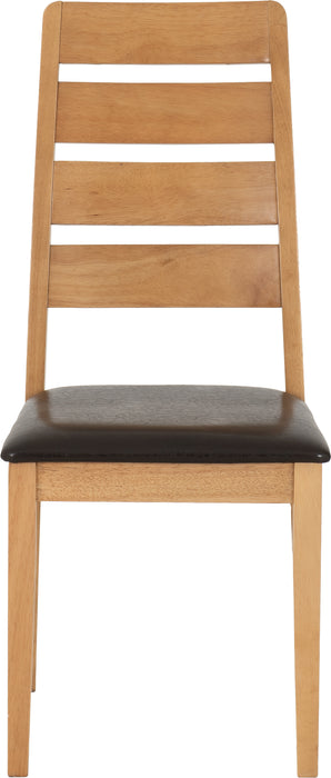 Logan Chair (Box of 2) Oak Varnish/Brown Faux Leather