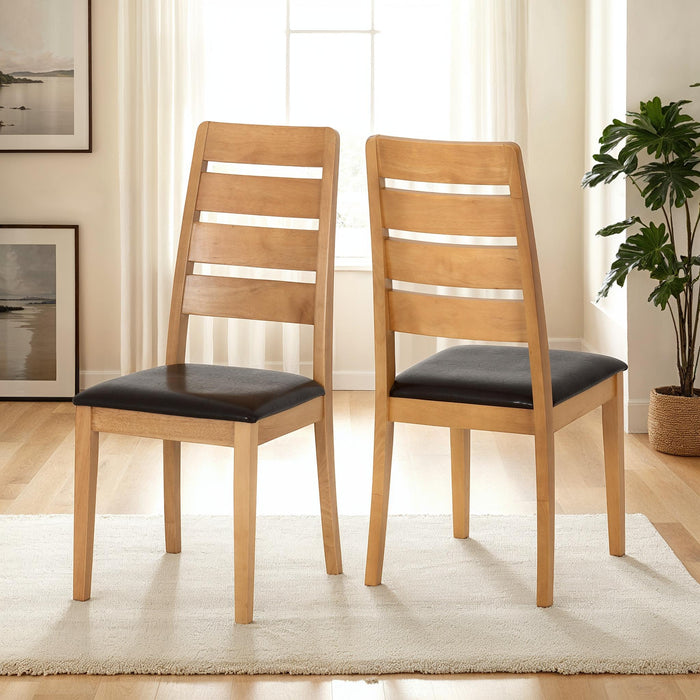 Logan Chair (Box of 2) Oak Varnish/Brown Faux Leather