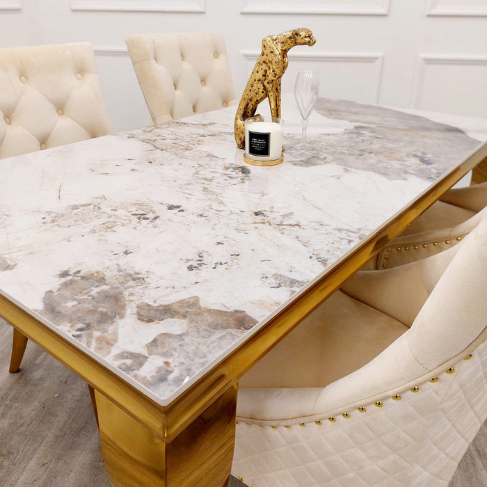 Louis Gold 1M Dining Table With Black Glass