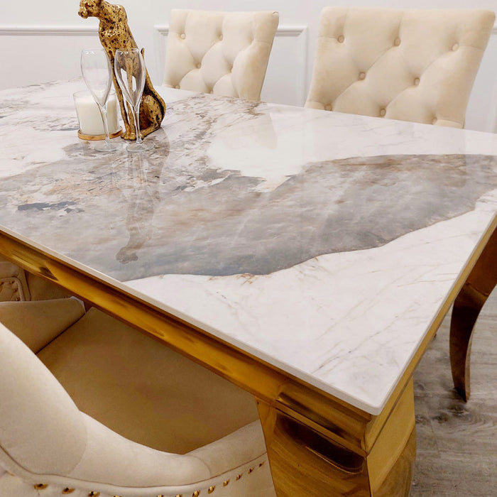 Louis Gold 1M Dining Table With Black Glass
