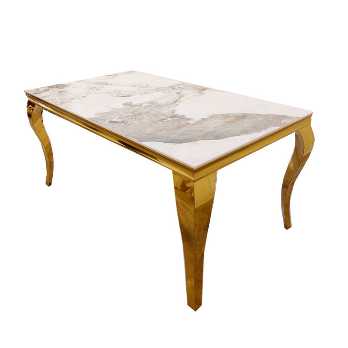 Louis Gold 1M Dining Table With White Glass