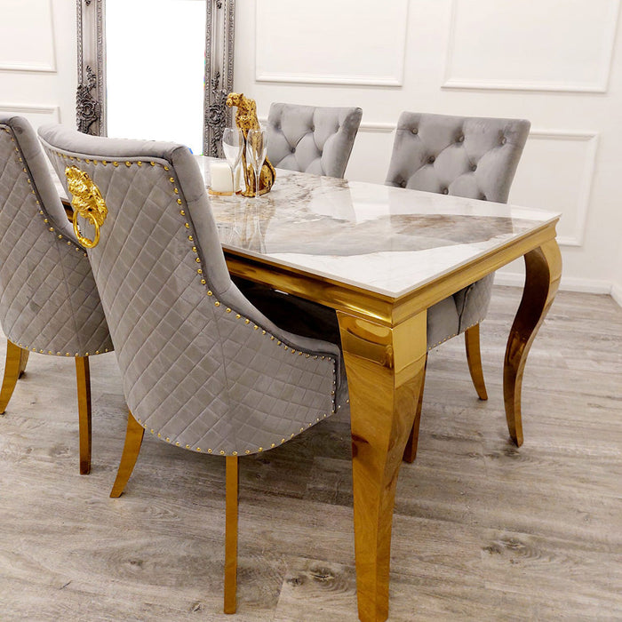 Louis Gold 1M Dining Table With Black Glass