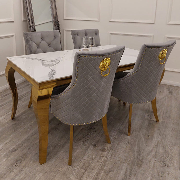 Louis Gold 1M Dining Table With Black Glass