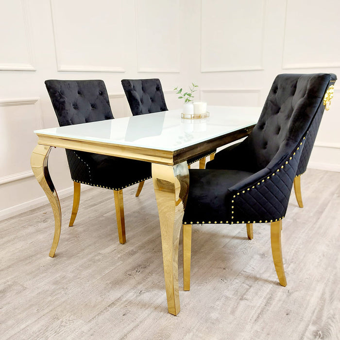 Louis Gold 1M Dining Table With Black Glass