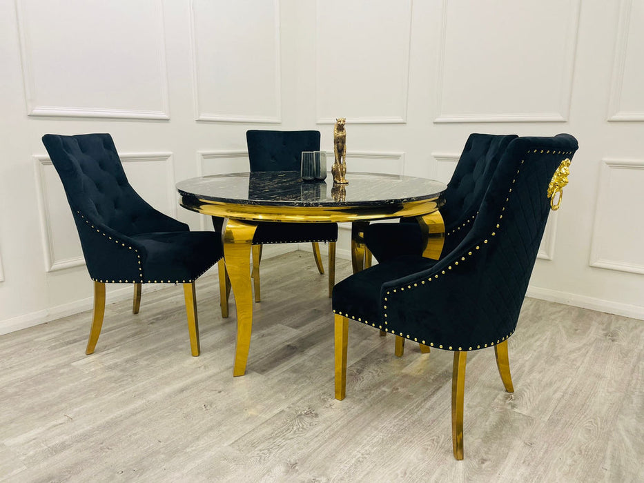 Louis Gold 1M Dining Table With Black Glass