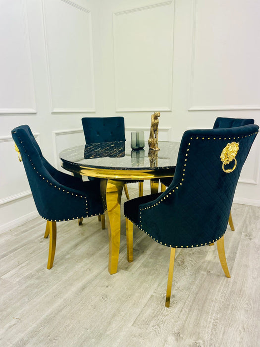 Louis Gold 1M Dining Table With Black Glass