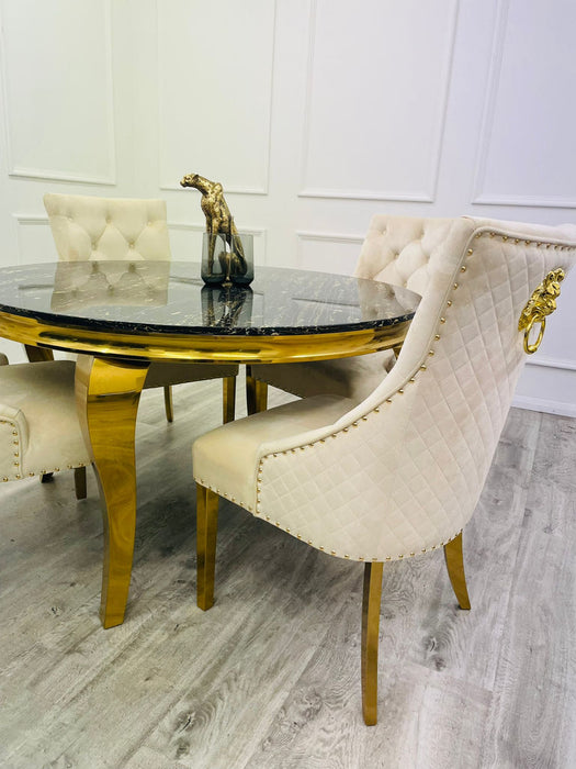 Louis Gold 1M Dining Table With Black Glass