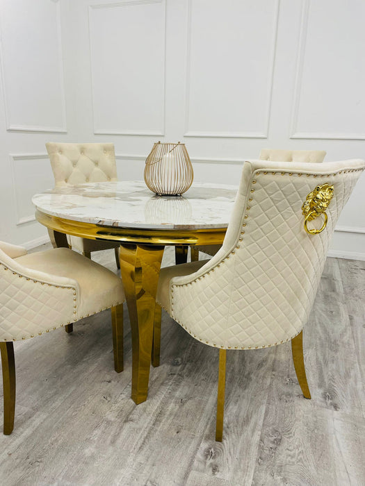 Louis Gold 1M Dining Table With Black Glass