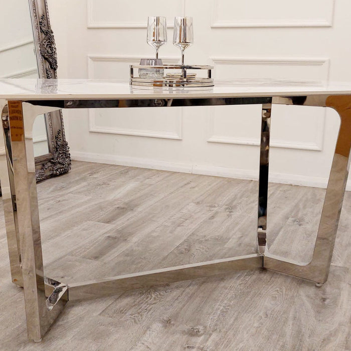 Lucien 1.6 Chrome Dining Table With Polar White Sintered Stone Top