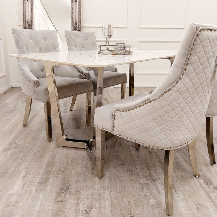 Lucien 1.6 Chrome Dining Table With Polar White Sintered Stone Top