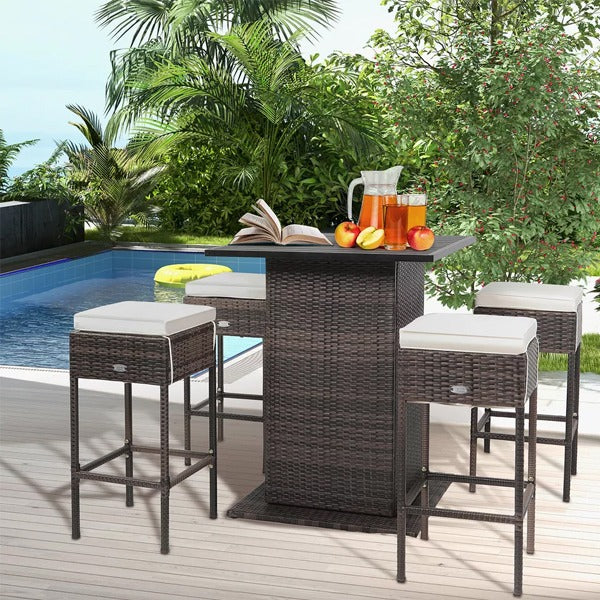 4 Seater Outdoor Rattan Wicker Bar Set Table