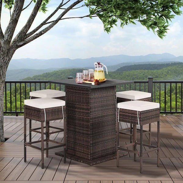 4 Seater Outdoor Rattan Wicker Bar Set Table