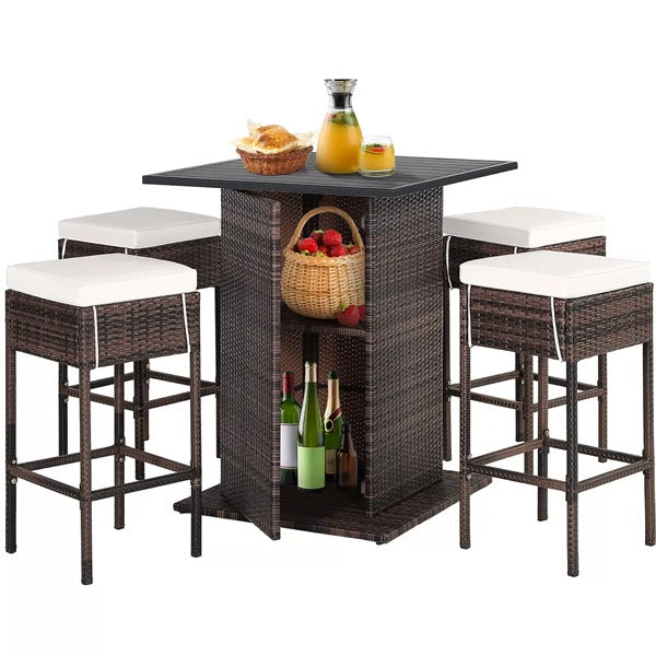 4 Seater Outdoor Rattan Wicker Bar Set Table