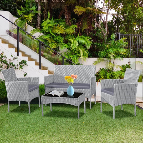 4 Seater Rattan Garden Furniture Set Grey