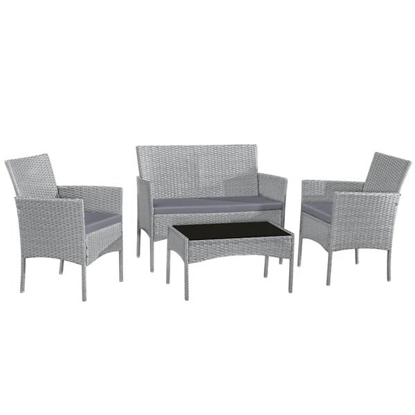 4 Seater Rattan Garden Furniture Set Grey