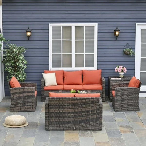 7 Seater Brown Rattan Patio Sofa Set
