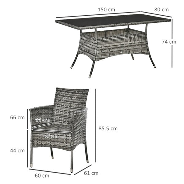 6 Seater Rattan Indoor or Outdoor Conservatory Dining Set Grey