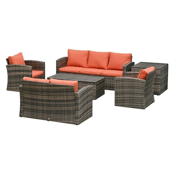 7 Seater Brown Rattan Patio Sofa Set