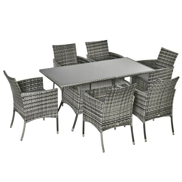 6 Seater Rattan Indoor or Outdoor Conservatory Dining Set Grey