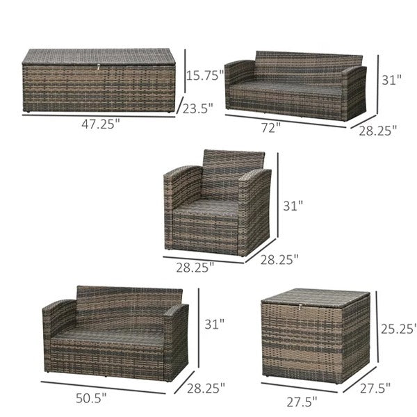 7 Seater Brown Rattan Patio Sofa Set