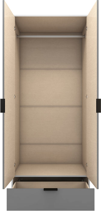 Madrid 2 Door 1 Drawer Mirrored Wardrobe Grey/White Gloss