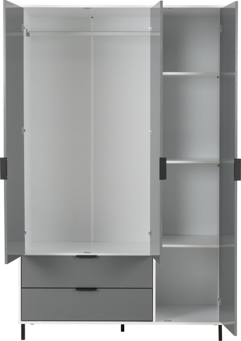 Madrid 3 Door 2 Drawer Mirrored Wardrobe Grey/White Gloss