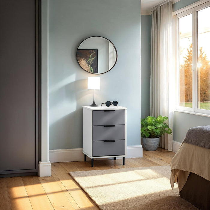 Madrid 3 Drawer Bedside Grey/White Gloss