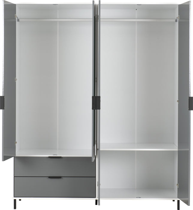Madrid 4 Door 2 Drawer Mirrored Wardrobe Grey/White Gloss