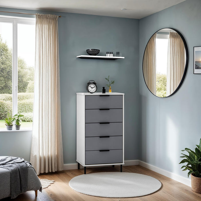 Madrid 5 Drawer Chest Grey/White Gloss