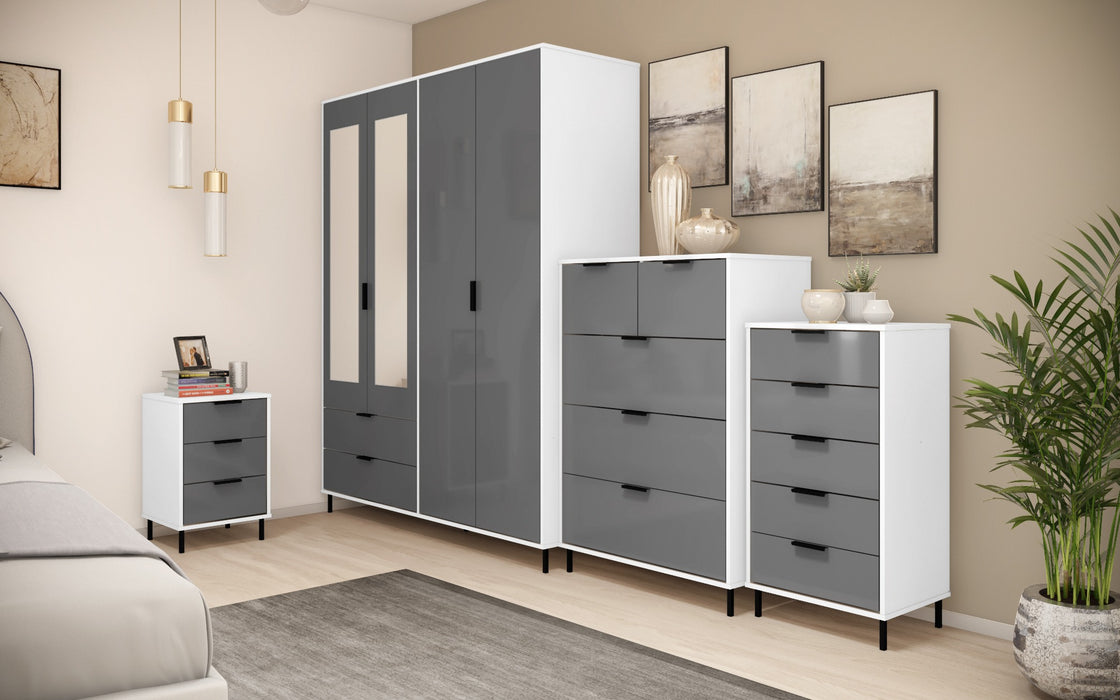 Madrid 4 Door 2 Drawer Mirrored Wardrobe Grey/White Gloss