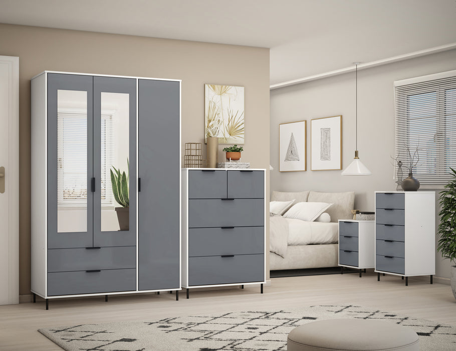 Madrid 3 Drawer Bedside Grey/White Gloss