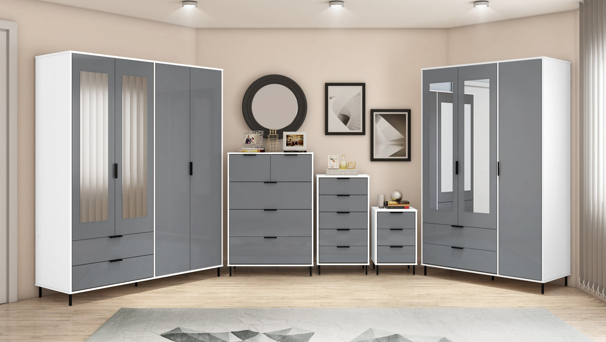 Madrid 4 Door 2 Drawer Mirrored Wardrobe Grey/White Gloss