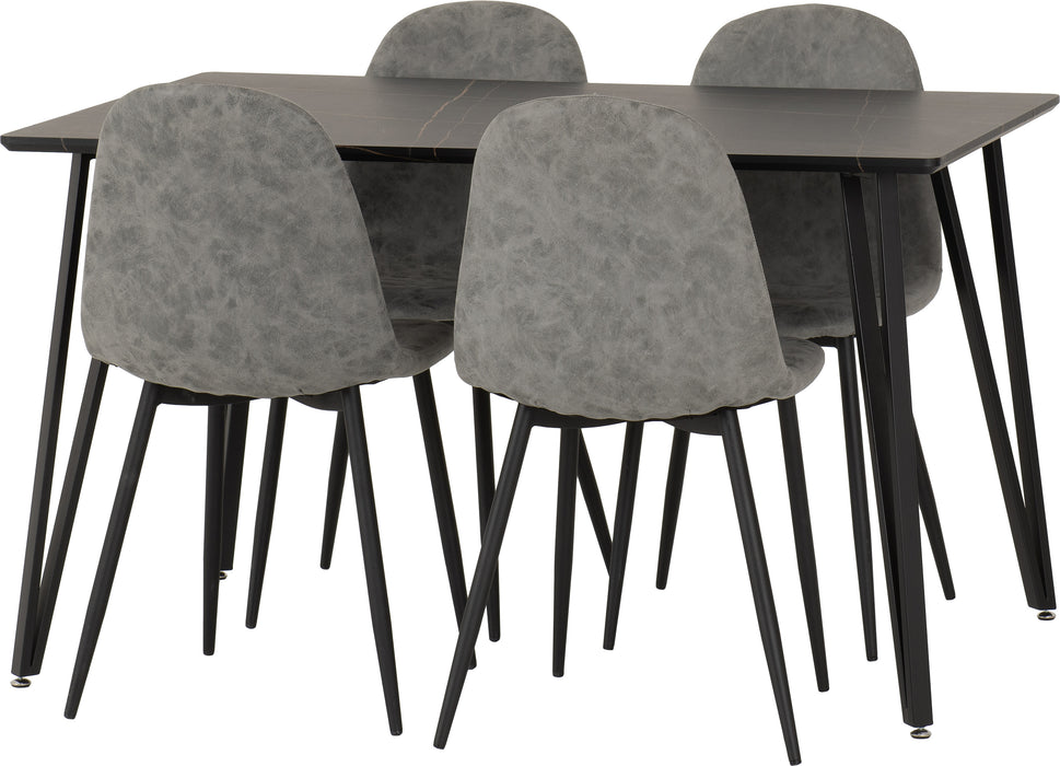Marlow Dining Set with Athens Chairs Black Marble Effect/Black/Grey Faux Leather