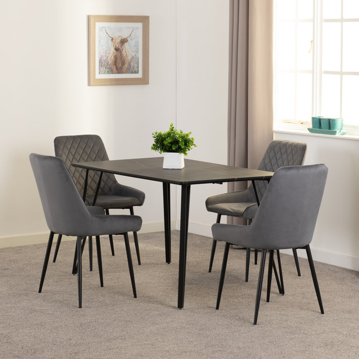 Marlow Dining Set with Avery Chairs Black Marble Effect/Black/Grey Velvet