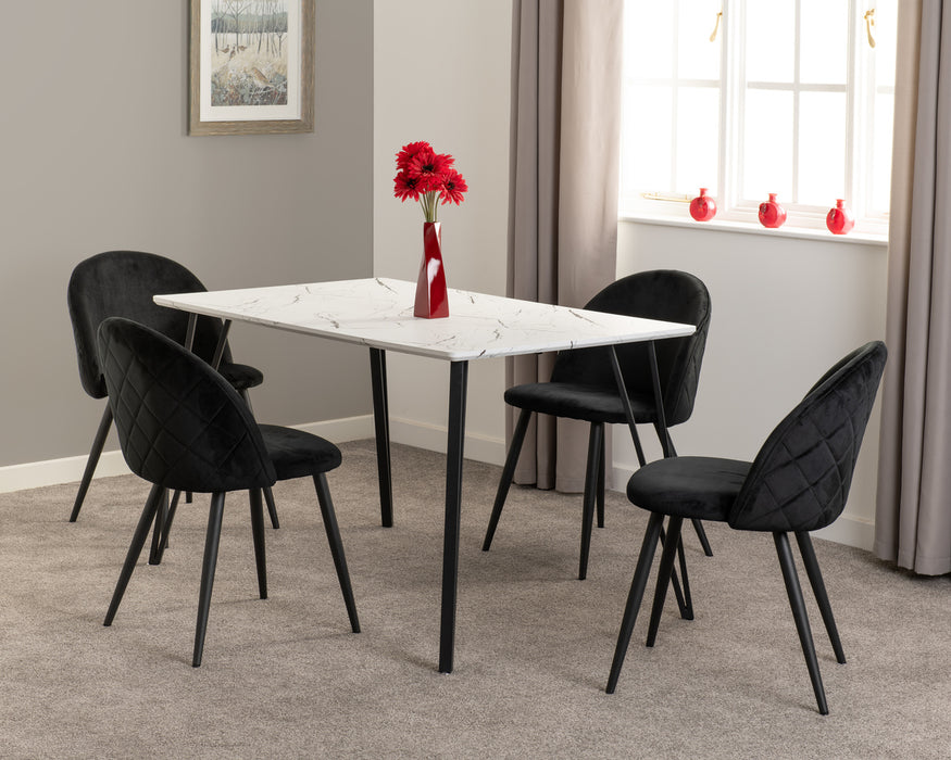 Marlow Dining Set White Marble Effect/Black/Black Velvet