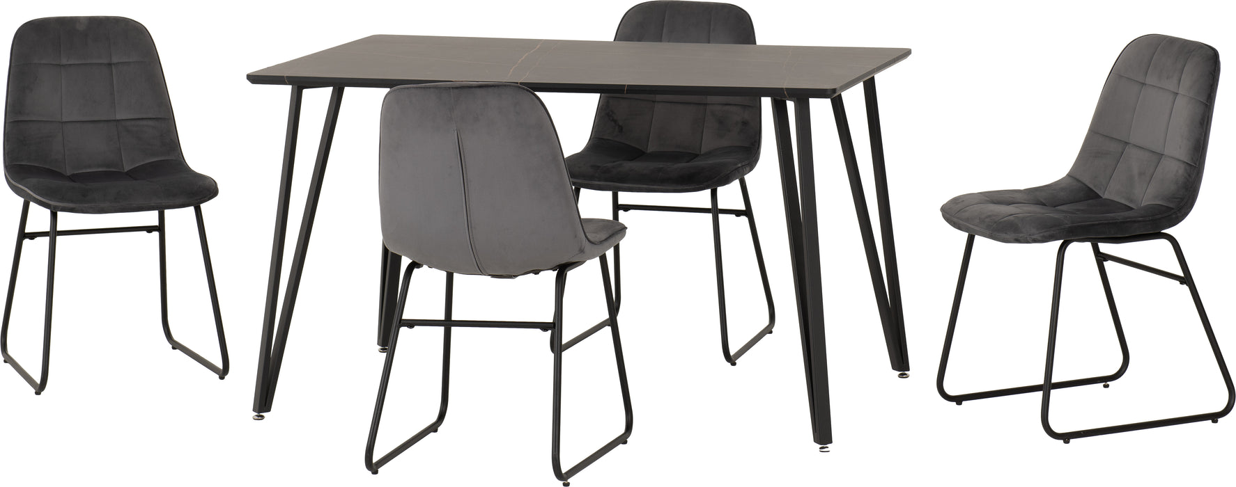 Marlow Dining Set with Lukas Chairs Black Marble Effect/Black/Grey Velvet