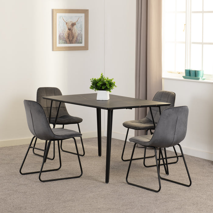 Marlow Dining Set with Lukas Chairs Black Marble Effect/Black/Grey Velvet