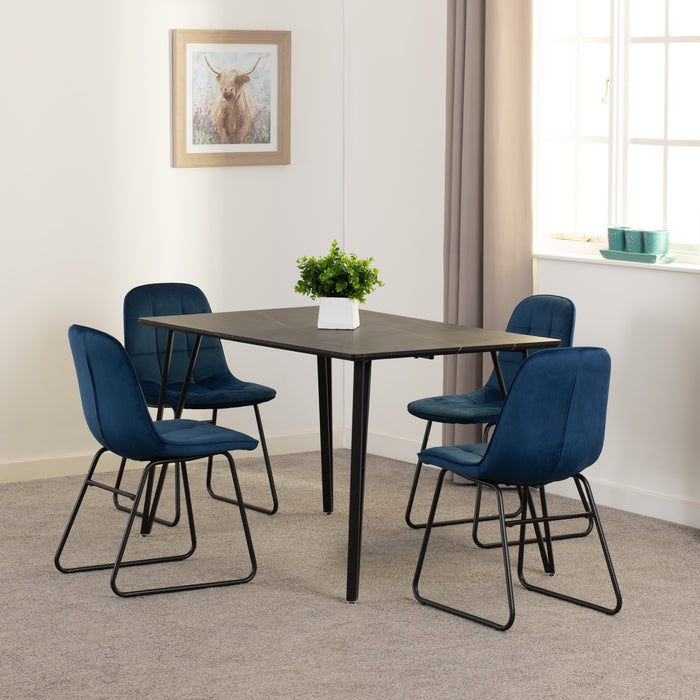 Marlow Dining Set with Lukas Chairs Black Marble Effect/Black/Sapphire Blue Velvet
