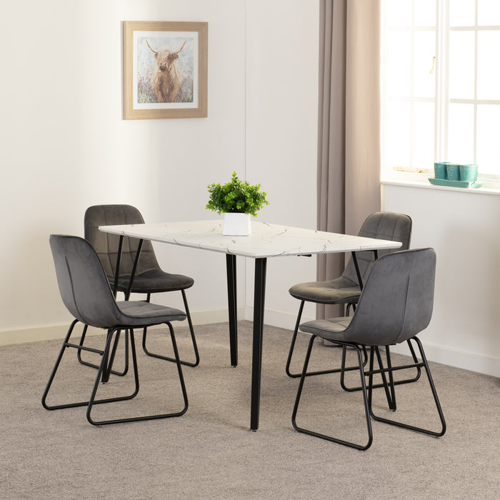 Marlow Dining Set with Lukas Chairs White Marble Effect/Black/Grey Velvet