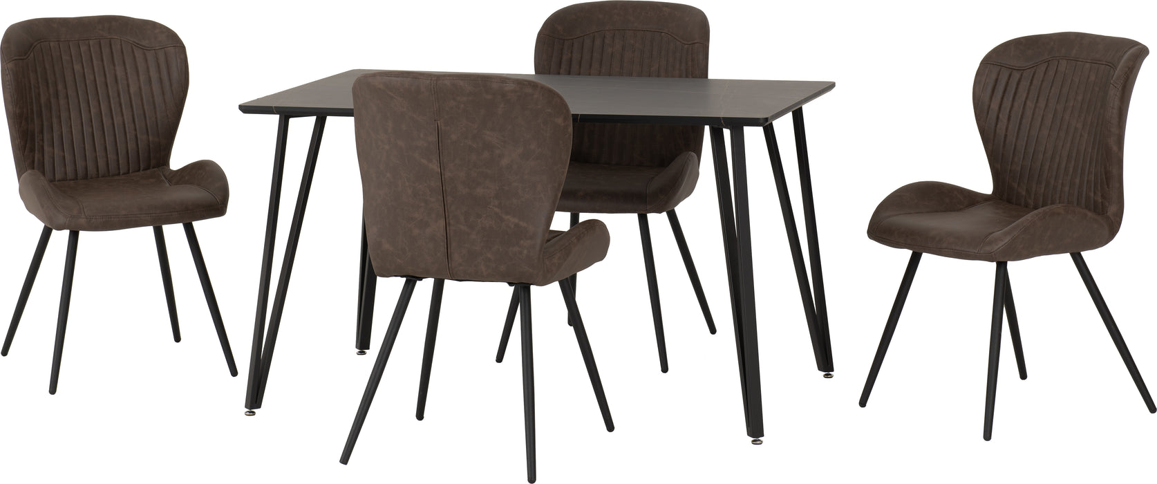 Marlow Dining Set with Quebec Chairs Black Marble Effect/Black/Brown Faux Leather