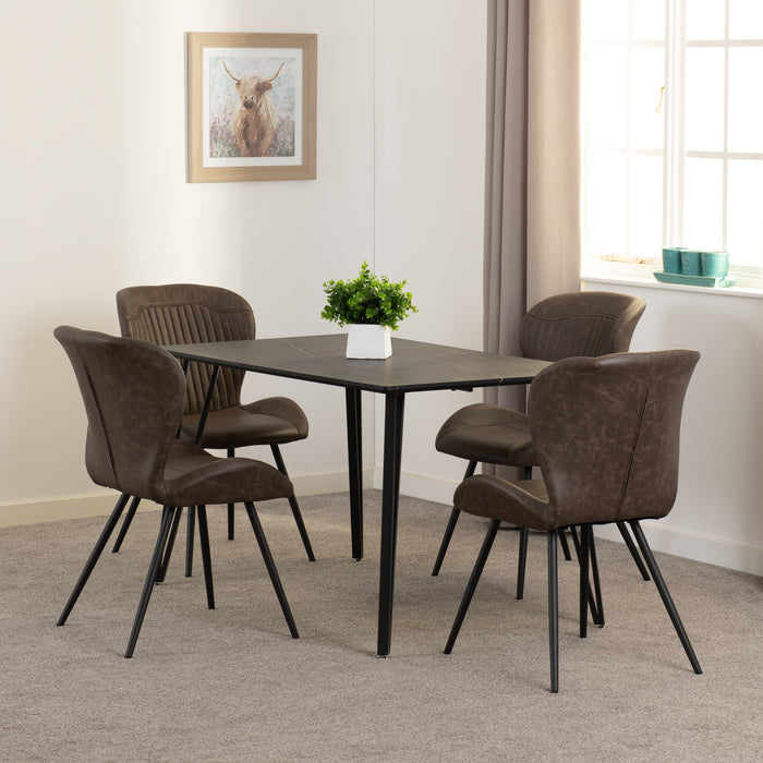 Marlow Dining Set with Quebec Chairs Black Marble Effect/Black/Brown Faux Leather